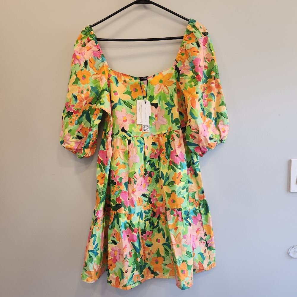 Sanctuary NWT Floral Puff Sleeve Cotton Mini Dress